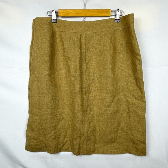 Lauren Ralph Lauren Womens 100% Linen Pencil SkirSz 14 Tan Button Natural Preppy - Picture 3 of 11